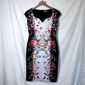 ANGVNS Women Floral Butterfly Midi Dress Black Size M Garden Party Botanical